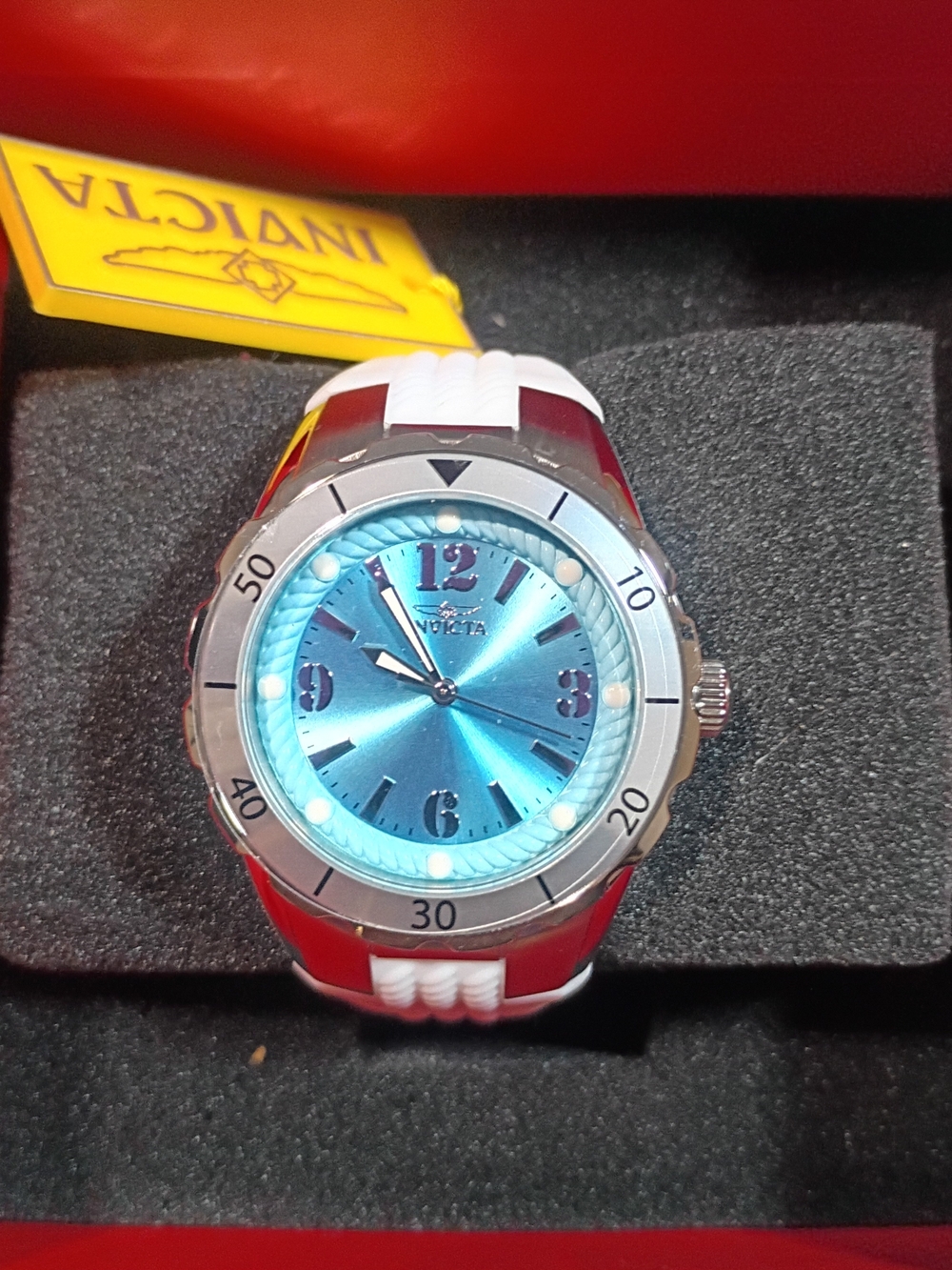 Invicta Angel Halo Blue Sunray Dial Watch with White Strap 38mm